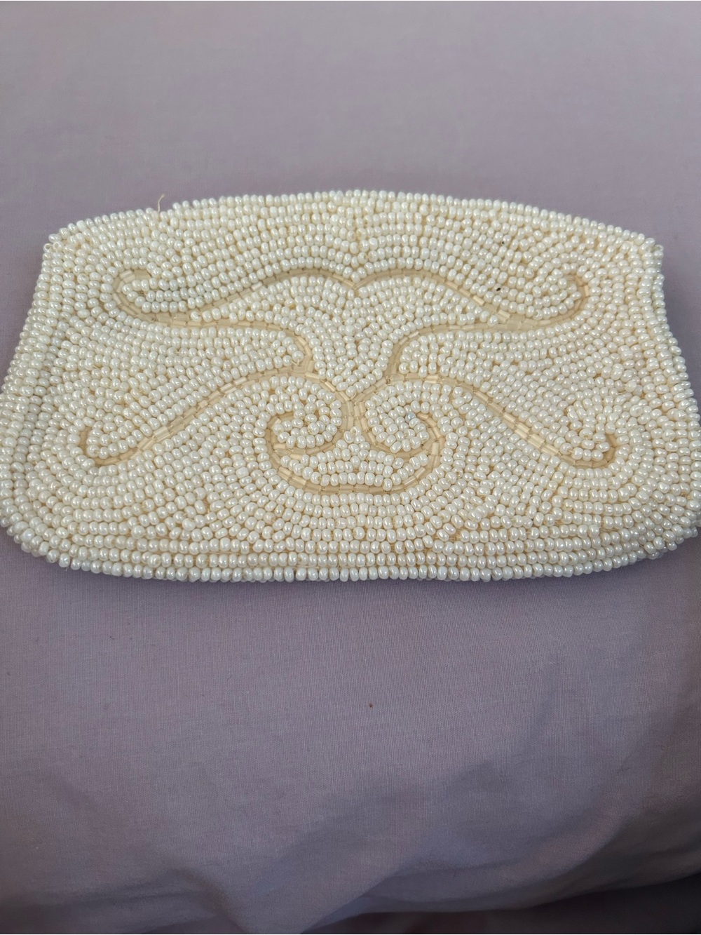 Pearl Beaded Evening Clutch - Cream